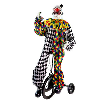 Scown Clowns de cirque Haunted Hill Farm 5,9 pi. Capteur de voix et de son clown sur tricycle, Halloween