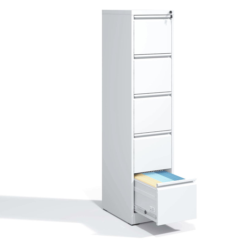 Classeur vertical à 5 tiroirs en métal avec serrure, bureau / maison, acier, conception inclinable, pleine extension, verrouillé blanc pour tiroirs à extension forte, inclinable,