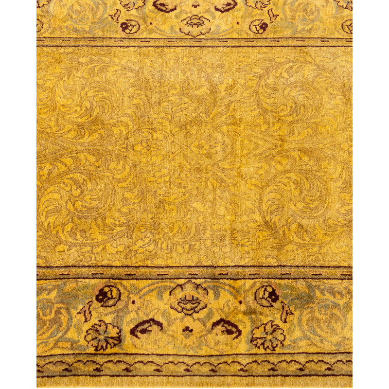 Overdyed Hand-Knotted Wool Modern-Contemporary Yellow Runner 2' 7" x 16' 1"
