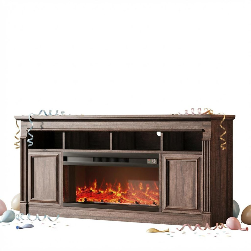 Meuble télé 67 po pour téléviseur de 75 po ou moins, centre de divertissement avec foyer électrique à cordon de 36 po, flamme 3D réaliste télécommandée, console avec tablettes de rangement