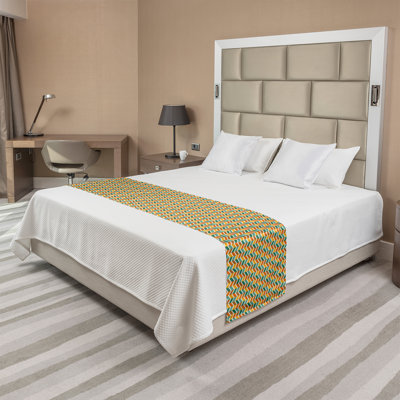 Ambesonne Abstract Bed Runner Retro Chevron Zigzags Art Orange and Jade Green