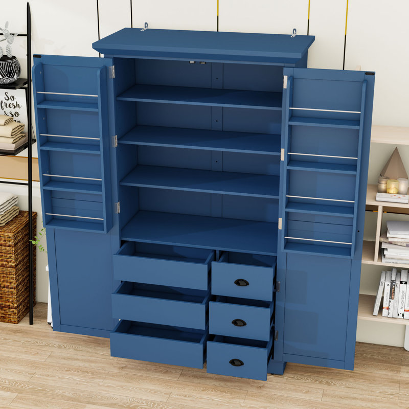 Garde-manger avec tiroirs et tablettes réglables, Bleu