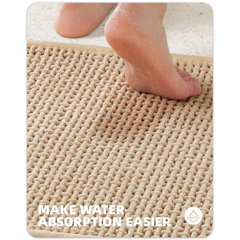 Bairoil Non-Slip Chenille Bath Rug, Single - 23.5" W x 35.5" L, Khaki