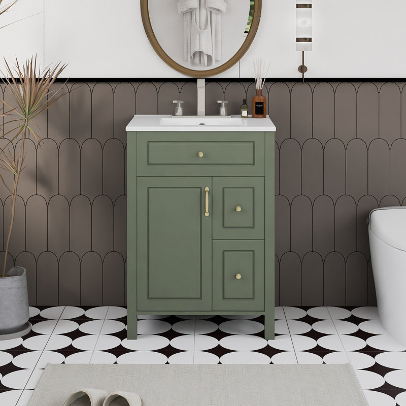 Ensemble de meuble-lavabo autoportant 24 po avec comptoir en céramique 24 po, Vert