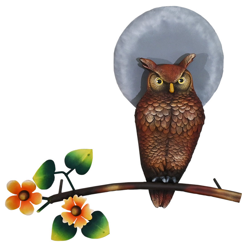 Barn Owl On A Floral Branch With Moon In Quality Steel And Fiberglass