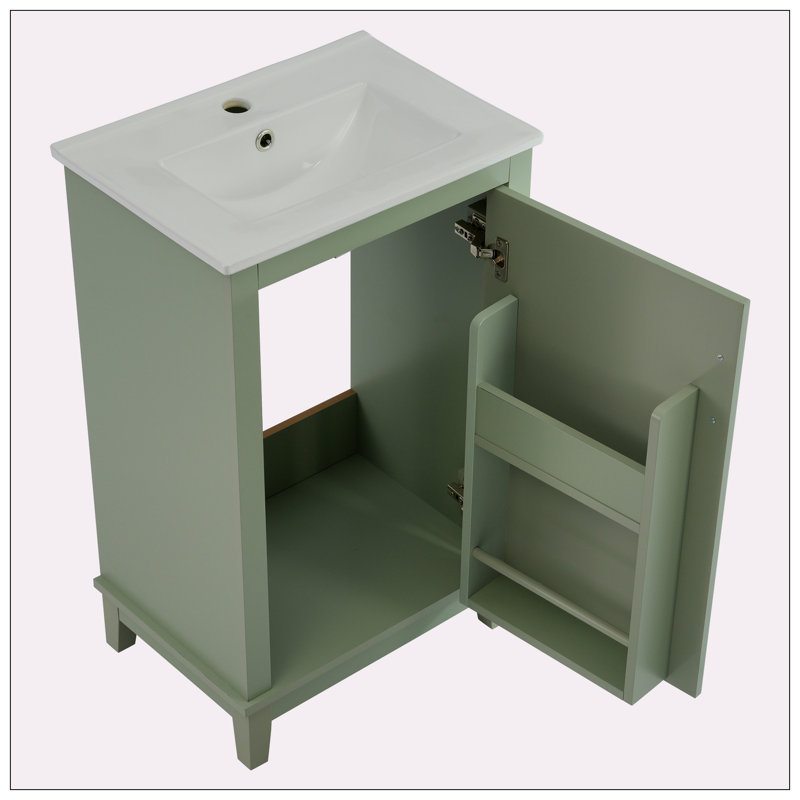 Petit meuble-lavabo 20 "avec lavabo en céramique, Vert