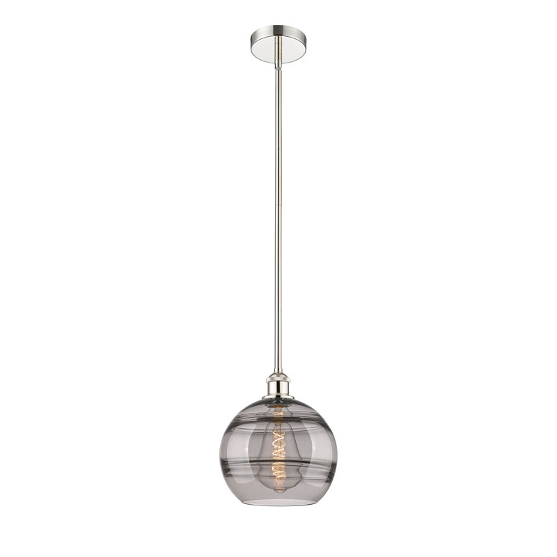 Mini-luminaire suspendu avec tige 6 po Edison Bienes-616-G556, H 11,13 po x l 10 po x P 10 po, Transparent, Nickel poli