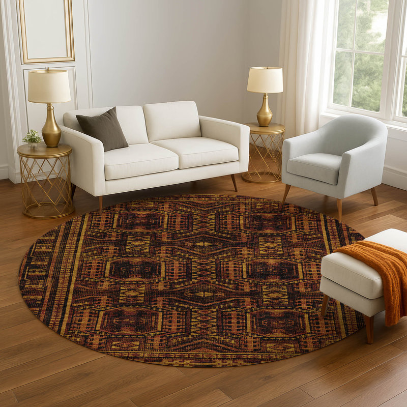 Premium Machine Washable Ashlynn Border Rug, Round 8'