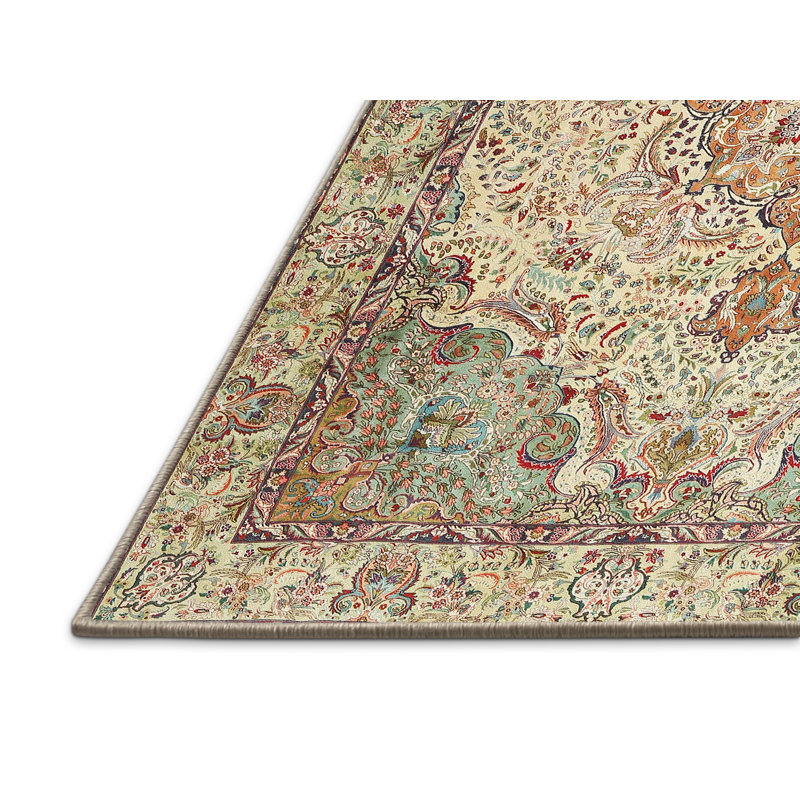 Tapis oriental beige / vert Triton, Rectangle 5 pi x 7 pi
