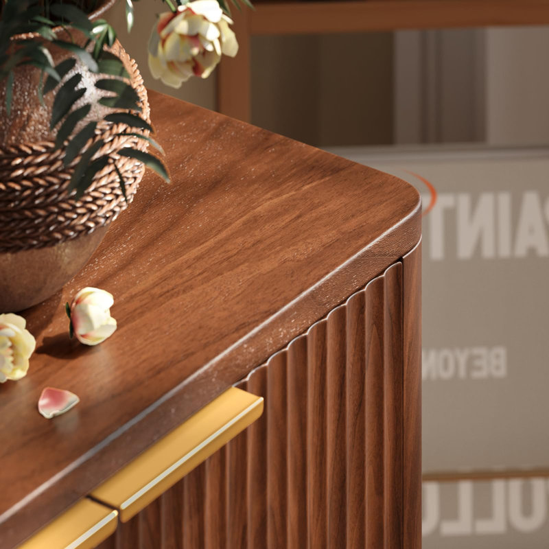 67" Fluted Sideboard Buffet Cabinet With Storage, Large Buffet Cabinet With 6 Doors For Kitchen And Living Room, Walnut