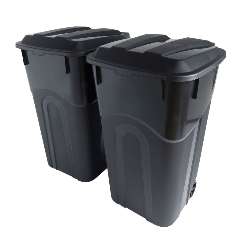 Ensemble de 2 poubelles extérieures avec couvercle et roulettes de 32 gallons de United Solutions, noir