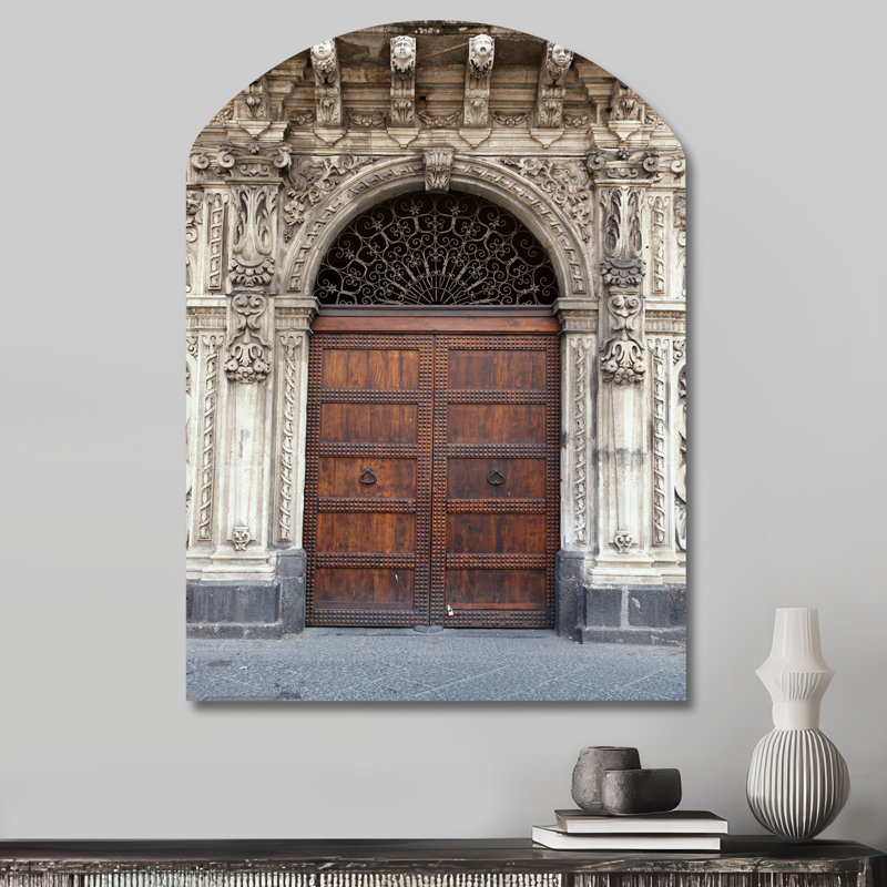 Vieille porte à Catane - Sculpture murale en métal rétro - Forme d'arche, H 34 po x l 25 po