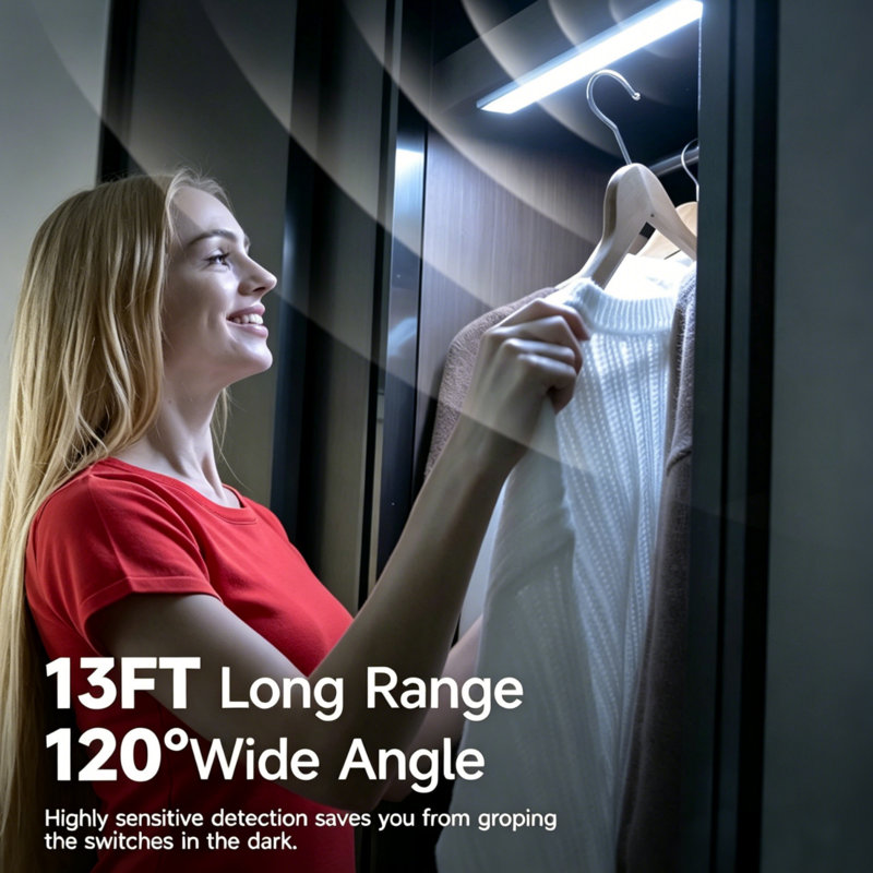 14.5Inch Motion Sensor Closet Light, 62LED Wireless Rechargeable Under Cabinet Light, White