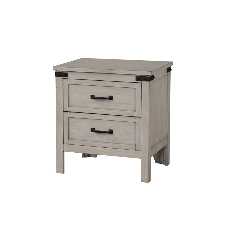 Table de chevet industrielle de style rustique avec doublure en feutre Mountain Mist - deux tiroirs