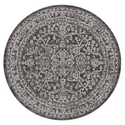 Massimo Bohemian Medallion Textured Weave Black/Gray Indoor/Outdoor Rug