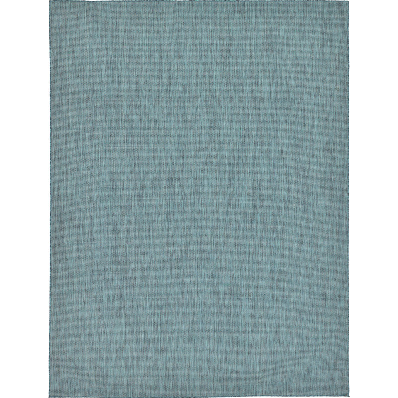 Tapis bleu sarcelle intérieur / extérieur Sevim, Rectangle 8 pi x 11 pi 4 po