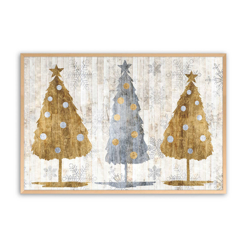 Imprimé d'arbres de Noël métalliques, H 17 po x l 21 po x P 1,25 po, Érable brut encadré
