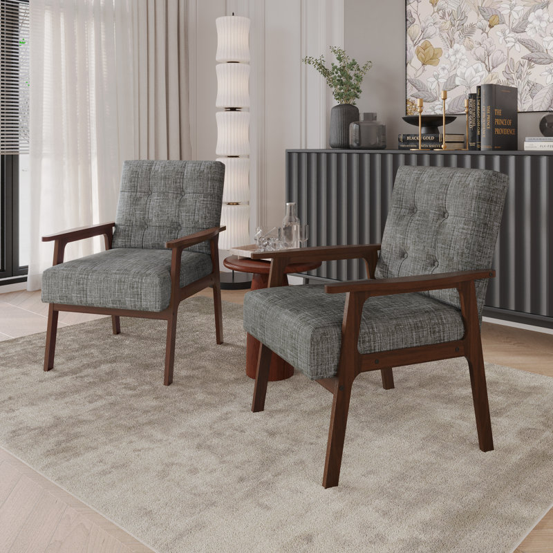 Ensemble de 2 chaises d'appoint en lin gris clair, Gris clair, Lin lin