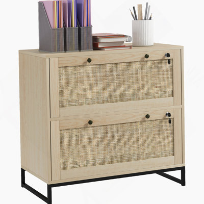 Vinsetto 2 Drawer File Cabinet With Lock, Vertical Filing Cabinet With Keys, Rattan Drawers