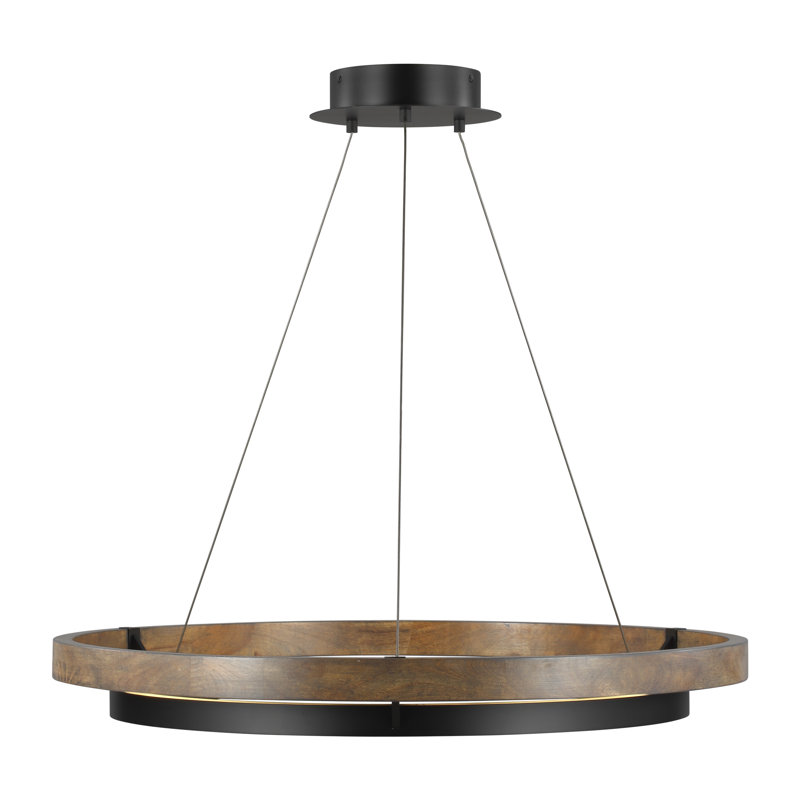 Grace 1 - Light LED Chandelier, Matte Black, 3.5" H x 35.8" W x 35.8" D, Weathered Oak