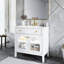 Meuble-lavabo autoportant blanc de 36 pouces avec poignées en métal, éclairage activé par le mouvement et ampleur d'espace de rangement, bande de capteur d'évier Mid-Century, tiroir rabattable, facile à nettoyer