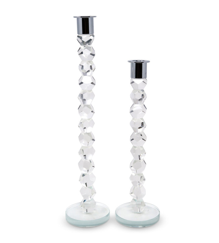 Crystal Dimensional Candlestick with Tip Tall, Clear/Silver, 14.25'' H x 3'' W x 3'' D