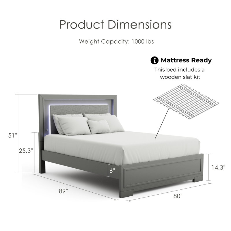 Anjelyna Bedroom Set, California King, 5 Pcs: Bed, 2 Nightstands, Dresser, Mirror