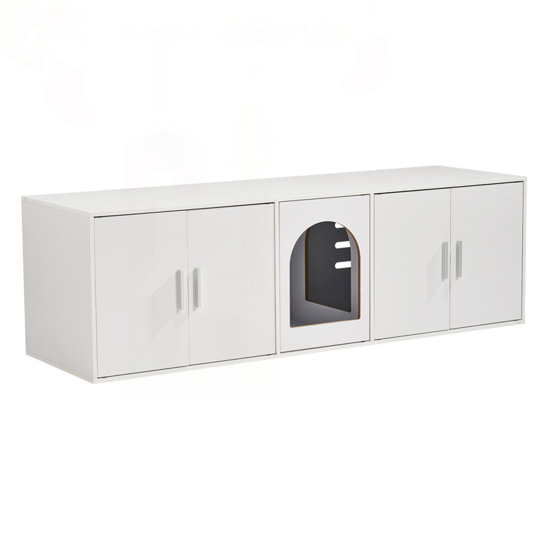 Enceinte de litière pour chat, armoire en bois à portes multiples (blanc)