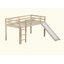 Lit mezzanine bas avec glissade, échelle, garde-corps de sécurité, lit mezzanine en bois d'hévéa