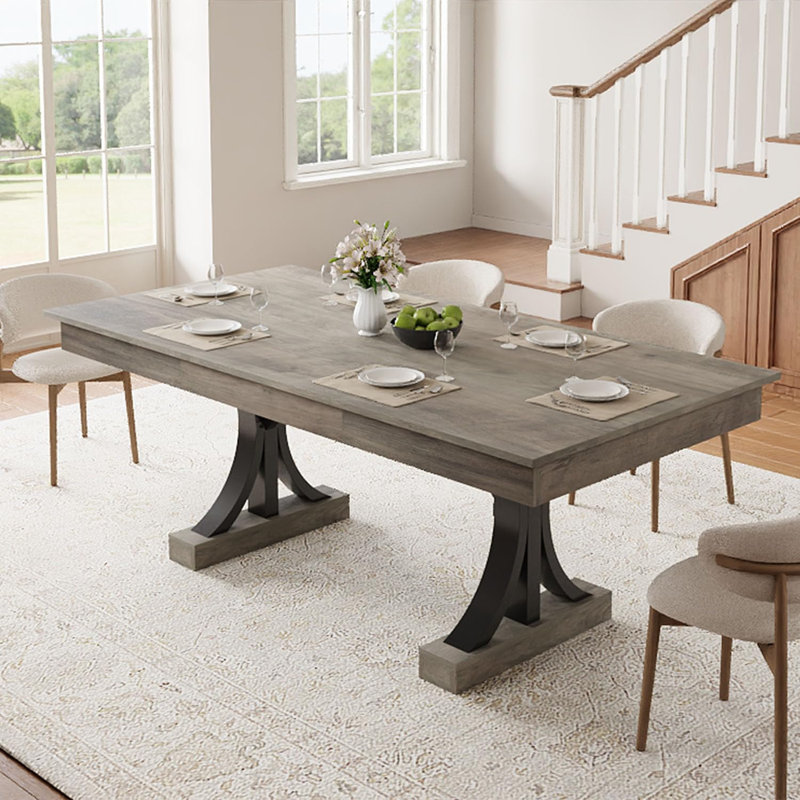 Table de salle à manger rectangulaire de 71 pouces avec deux tiroirs, table de cuisine en bois avec grand plateau et structure robuste, grande table de salle à manger pour 6 à 8 personnes avec double piédestal, pour la salle à manger, le bureau