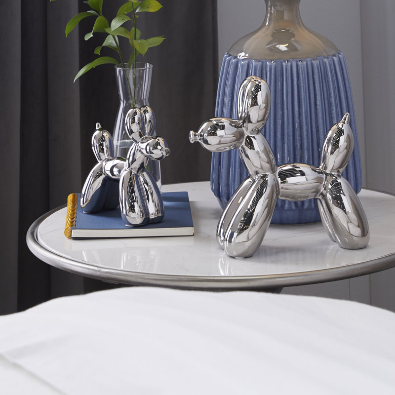 Porcelain Ceramic Balloon Dog Decorative Sculpture Set, Silver