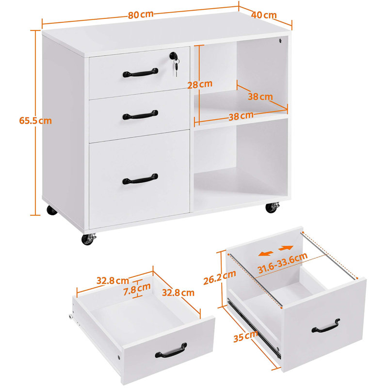 Brezina 80cm Wide 3 -Drawer File Cabinet, White