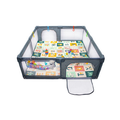 Baby Playpen 79x71 Inch Extra Large Playpen for Babies and Toddlers Baby Playard with Zipper Gates Safety Fence Play Pen Play Yard with Soft Breathable Mesh Indoor & Outdoor Kids Activity Dark Gray