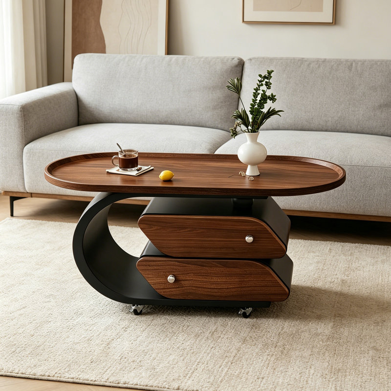 Table basse mobile moderne avec rangement à roulettes, 19.68" H x 31.49" W x 15.74" D, Nut-Brown/Black