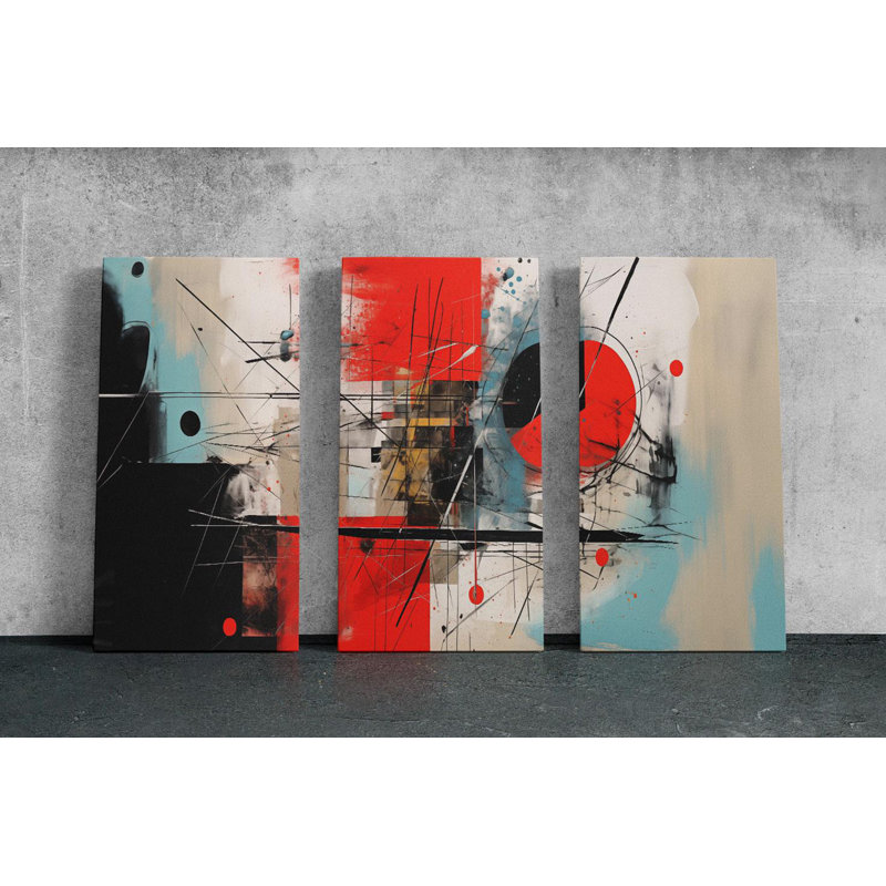 «Triptych», art mural sur toile - Triptyque abstrait moderne, H 20 po x l 30 po