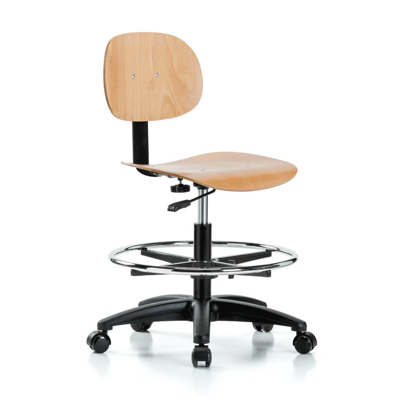 PERCH Wood Shop Chair with Adjustable Back and Foot Ring | Medium Bench Height 18-25.5"