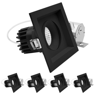 LUXRITE 1-Head Square Black Regressed Gimbal LED Recessed Spotlight, 360° + 15° Swivel, 5CCT, CRI90, 15W, 1000LM, 60°, Dual Dimmable, IC & Wet 4 Pack