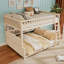 Lit superposé double au-dessus de grand lit double avec tablettes intégrées, lumières à changement de couleur et panneau perforé, beige-697870166-697870165