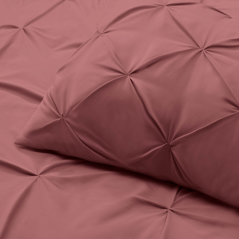 Ensemble de housse de couette plissÃ©e en tissu doublement brossÃ©, Housse de couette double et 2 taies décoratives s, Mauve