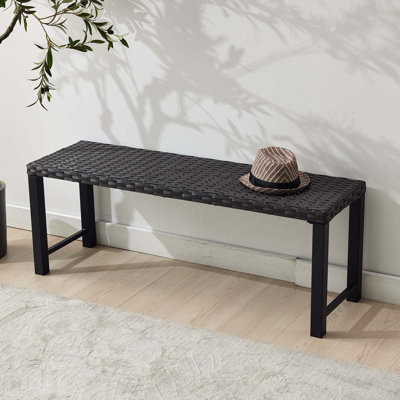 Banc en rotin noir - structure en métal d'extérieur 2 places pour patio, jardin, porche
