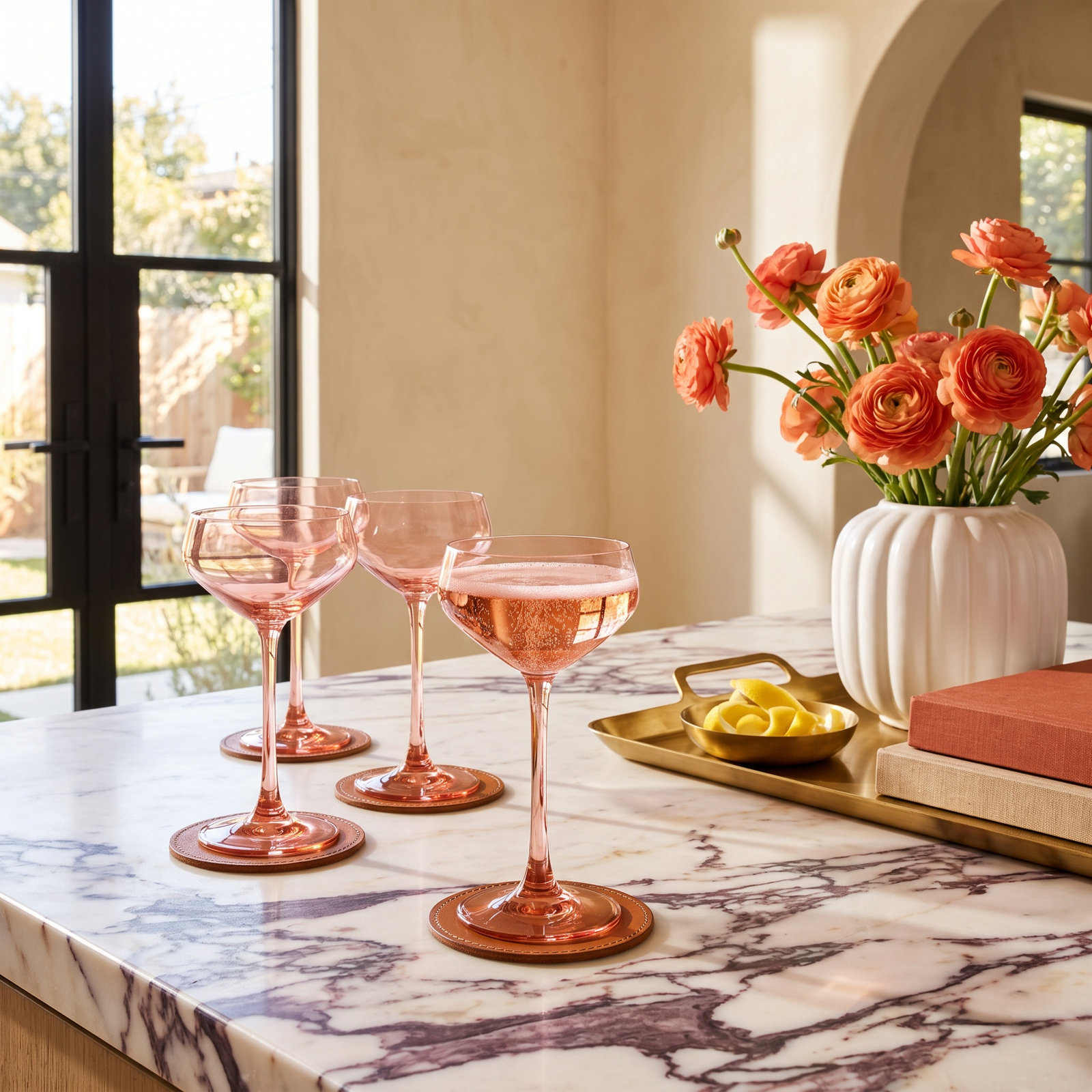 Amelia Crystal Coupe Glass, Peach