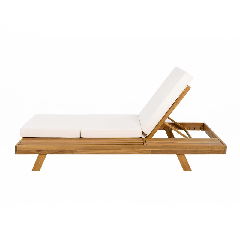 Chaise longue avec appui-tête, bois d'acacia, 4 po d'épaisseur, Crème