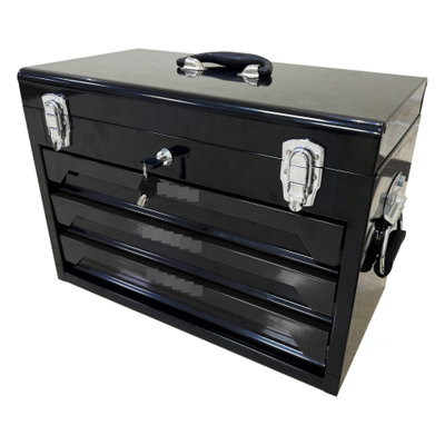 20'' Portable Steel Toolbox With 3 Drawers And Tool Mix, 15Kg Bearing Slide, Metal , Top Storage, Carry Handle, For Garage, Home, Work Platform, Blackened 3 Aggregation, Capacity, Storage Tray,