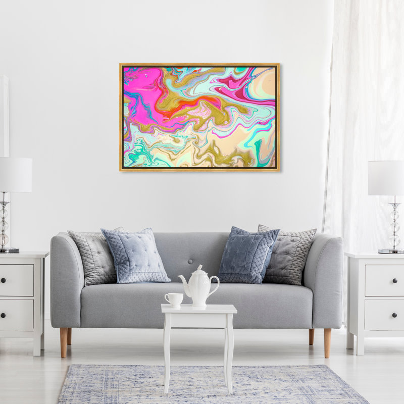 Abstrait maison de Barbie - peinture, Encadrement doré, H 20 po x l 30 po