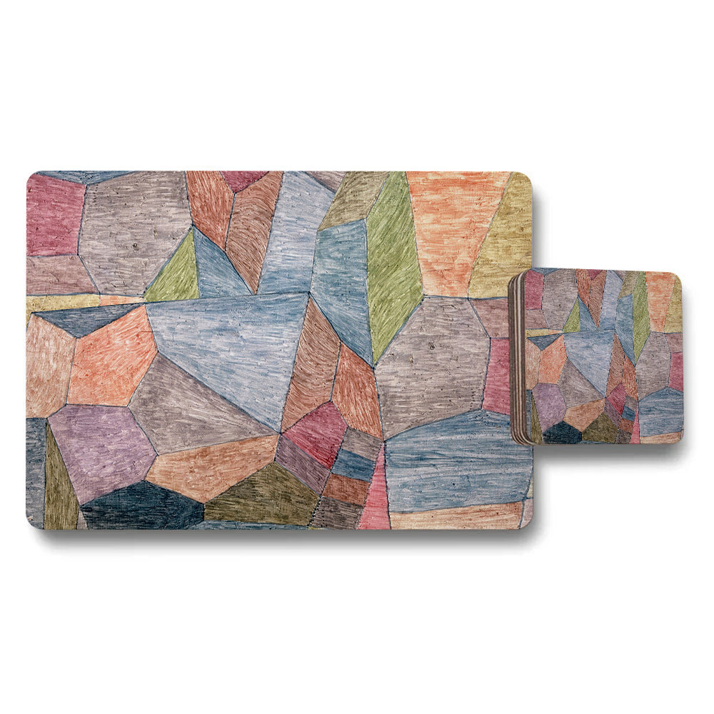 Geometric Mosaic Placemat Coaster Set Multicolor Wood Texture