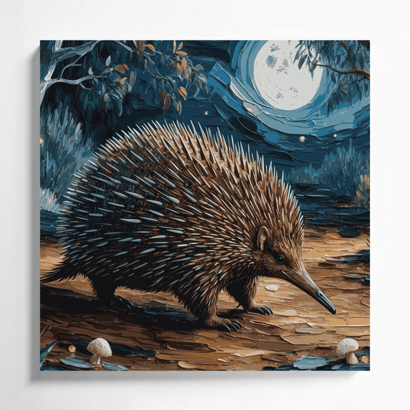 Faune Echidna, art mural sur toile noire, H 32 po x l 32 po