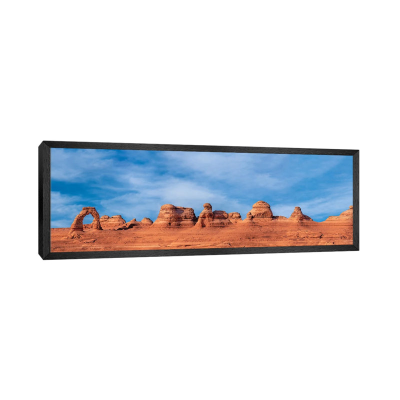 Delicate Arch Full Panorama 1 Piece Panoramic Wall Art on Canvas, 30.48 cm H x 91.44 cm W x 4.445 cm D, Black Floater Framed