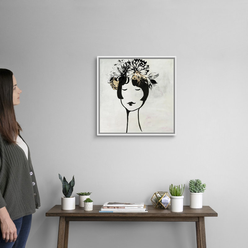 Reproduction d’art sur toile, "féminin I" par Aimee Wilson, Cadre blanc, H 22 po x l 22 po x P 1,75 po
