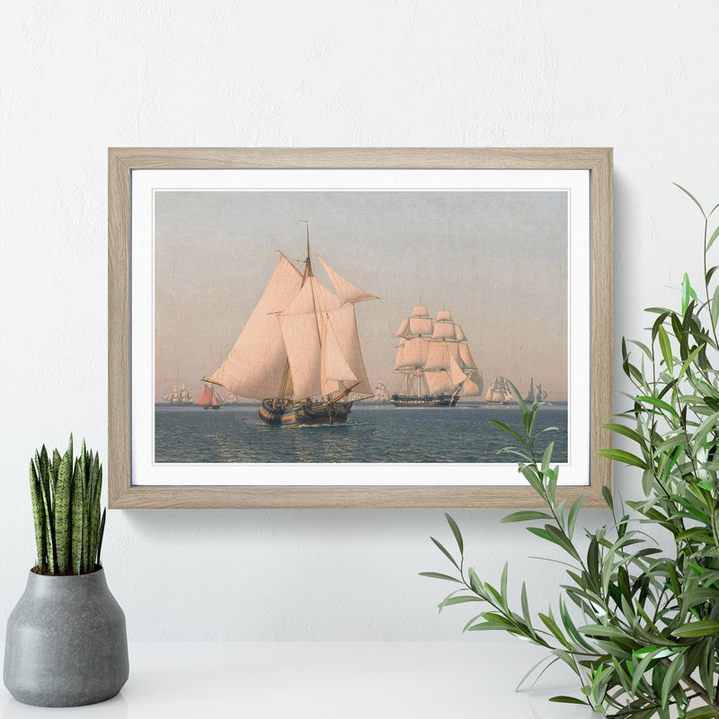 Ships Under Sail by Christoffer Wilhelm Eckersberg - Picture Frame Painting, Oak Framed, 36cm H x 48cm W x 2cm D