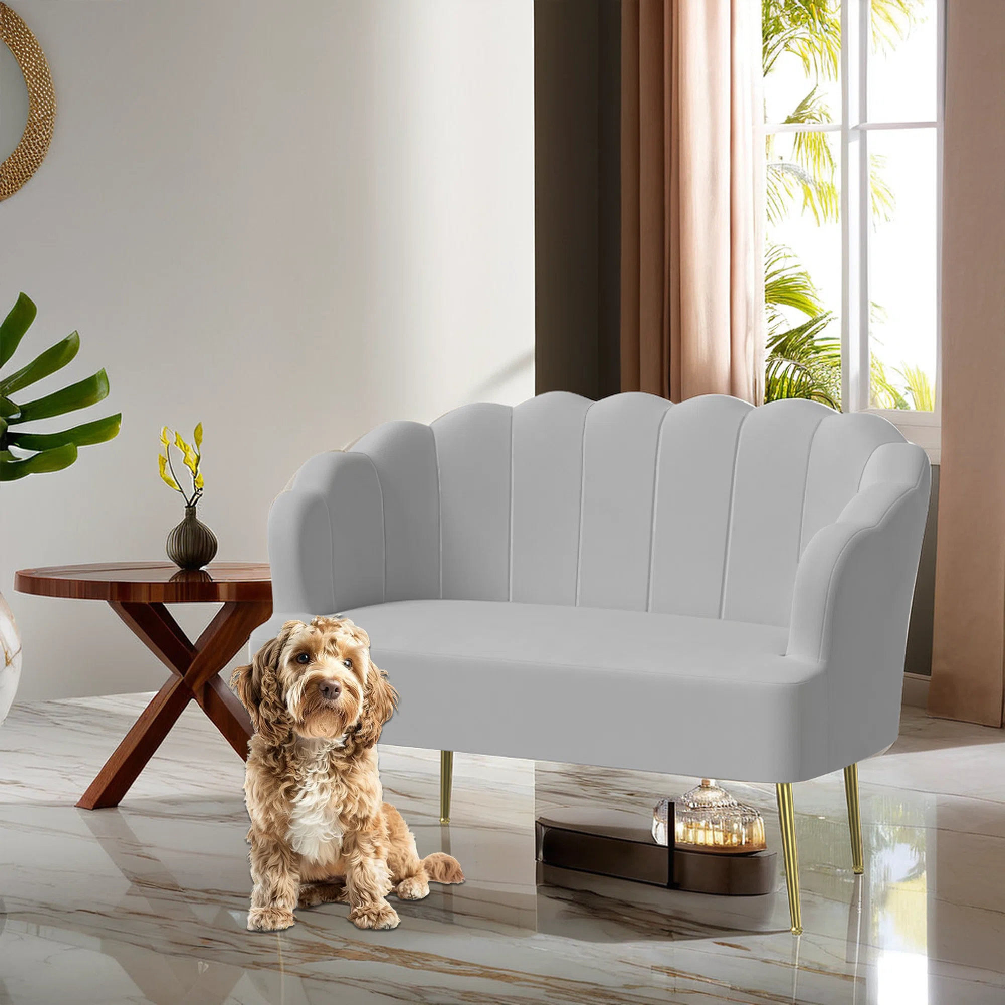 Mercer41 Modern Velvet Couch Lotus Backrest 2-Seater Loveseat